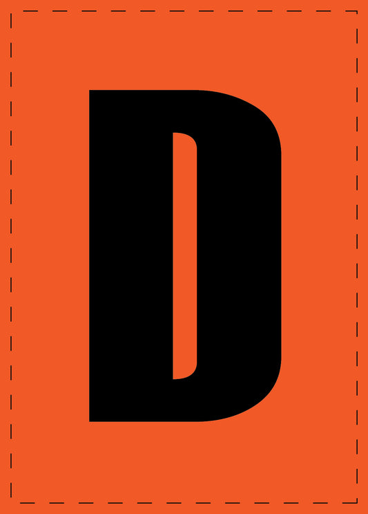 Letter D adhesive letters and number stickers black font orange background ES-BGPVC-D-8