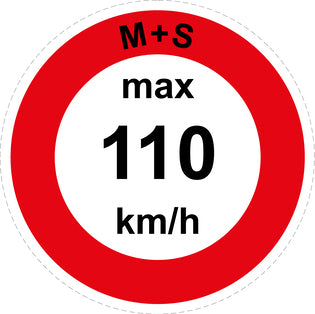 Speed sticker "M+S max 110 km/h red border" LH-CAR1600-110