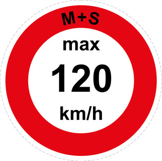 Speed sticker "M+S max 120 km/h red border" LH-CAR1600-120