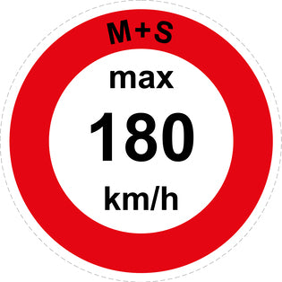 Speed sticker "M+S max 180 km/h red border"LH-CAR1600-180