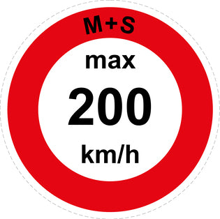 Speed sticker "M+S max 200 km/h red border" LH-CAR1600-200