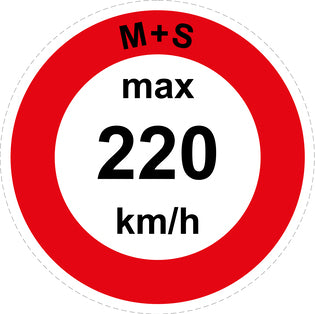 Speed sticker "M+S max 220 km/h red border" LH-CAR1600-220