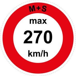 Speed sticker "M+S max 270 km/h red border"LH-CAR1600-270