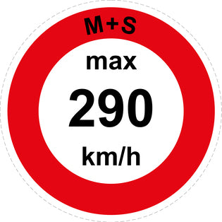 Speed sticker "M+S max 290 km/h red border"LH-CAR1600-290