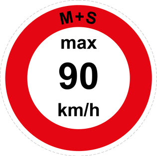 Speed sticker "M+S max 90 km/h red border" LH-CAR1600-90
