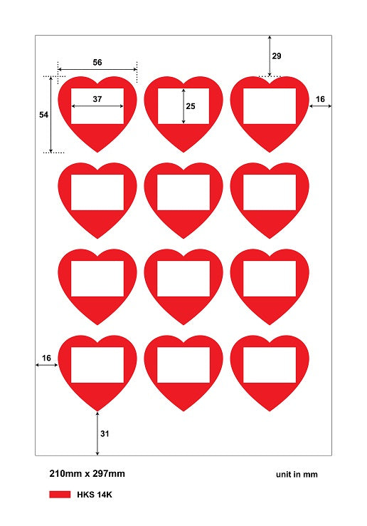 Heart sticker 5.5 cm on sheet for self-print LH-Herz-m-130