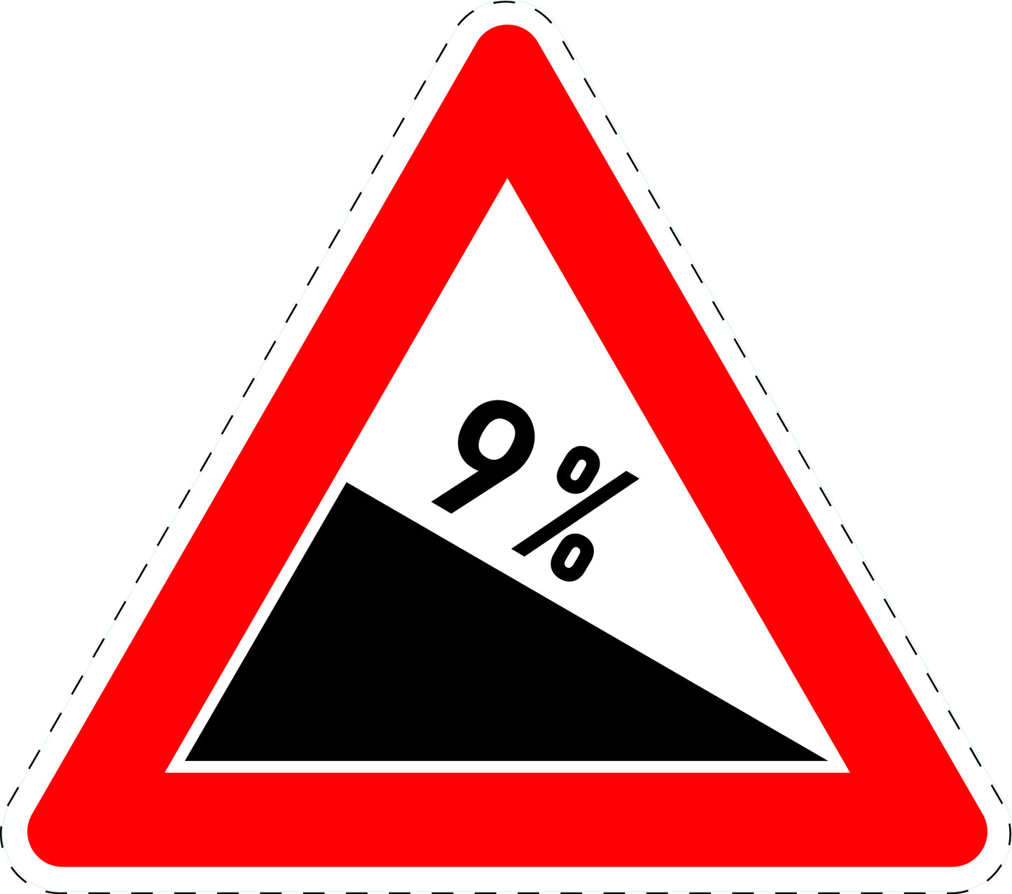1 Stuk of traffic sign "Descent 9%" 20–70 cm LH-Verk-108-55