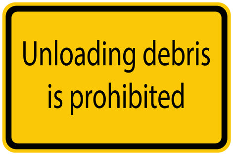 Construction site sticker "Unloading debris is prohibited" yellow LH-BAU-1240