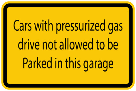 Construction site sticker "Cars with pressurized gas drive not allowed to be parked in this garage" yellow LH-BAU-1360
