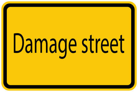 Construction site sticker "Damage street" yellow LH-BAU-1490
