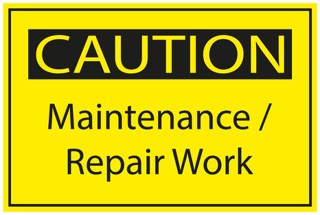 Construction site sticker "CAUTION Maintanence/repair work" yellow LH-BAU-1650