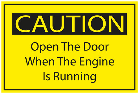Construction site sticker "CAUTION Open the door when the engine is running" yellow LH-BAU-1680