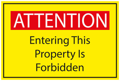 Construction site sticker "ATTENTION Entering thie property is forbidden" yellow LH-BAU-1740