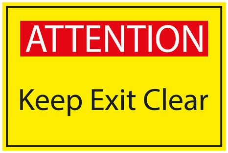 Construction site sticker "ATTENTION Keep exit clear" yellow LH-BAU-1810