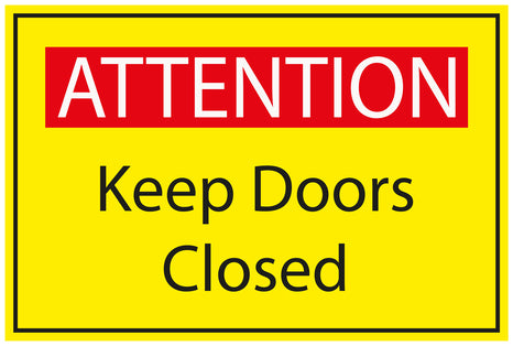 Construction site sticker "ATTENTION Keep doors closed" yellow LH-BAU-1900