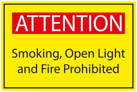 Construction site sticker "ATTENTION Smoking open light and fire prohibited" yellow LH-BAU-1950