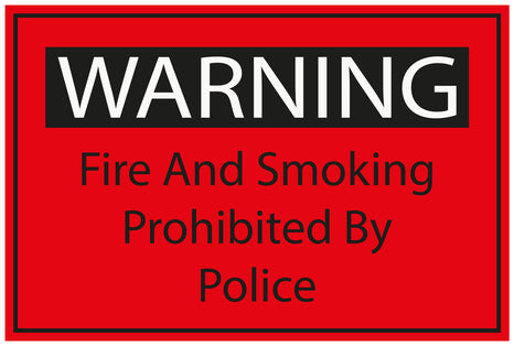 Construction site sticker "WARNING fire and smoking prohibited by police" red LH-BAU-2000