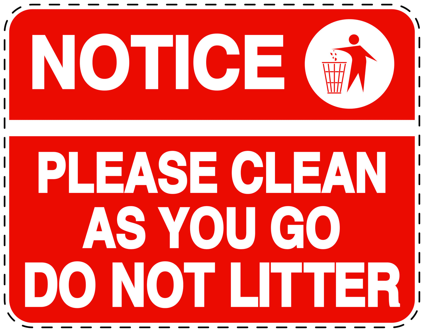 Garbage bin sticker "Notice, please clean as you go do not litter" red horizontal LH-LITTER-H-10200-14