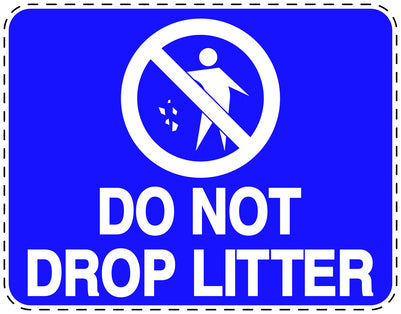 Garbage bin sticker "Do not drop litter" blue horizontal LH-LITTER-H-10400-44