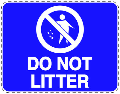 Garbage bin sticker "Do not litter" blue, horizontal LH-LITTER-H-10700-44