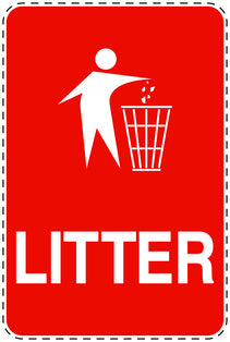 Garbage bin sticker "Litter" red , vertical LH-LITTER-V-10300-14