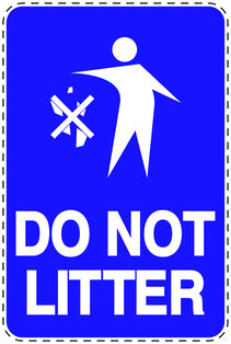 Garbage bin sticker "Do not litter" blue, vertical LH-LITTER-V-10500-44