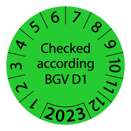 One-year test labels, tested according to BGV D1, starting year: 2023 made of paper or plastic ES-PRBGVD1-1-2023