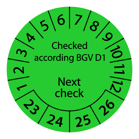 Multi-year test labels, tested according to BGV D1 Next test date, starting year: 2023 made of paper or plastic ES-PRBGVD1NP-4-2023
