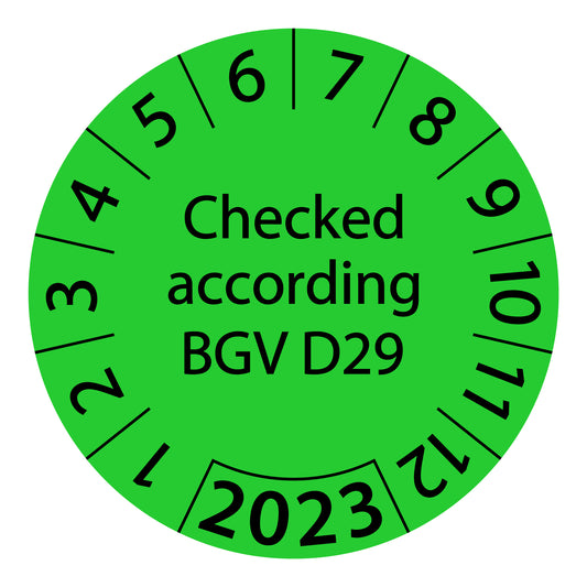 One-year test labels, tested according to BGV D29, starting year: 2023 made of paper or plastic ES-PRBGVD29-1-2023