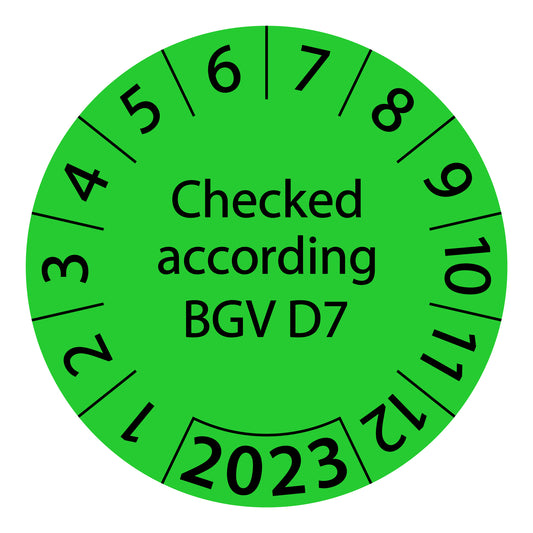One-year test labels, tested according to BGV D7, starting year: 2023 made of paper or plastic ES-PRBGVD7-1-2023