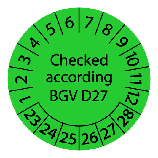 Test labels, tested according to BGV D27, starting year: 2023 made of paper or plastic ES-PRD27-6-2023