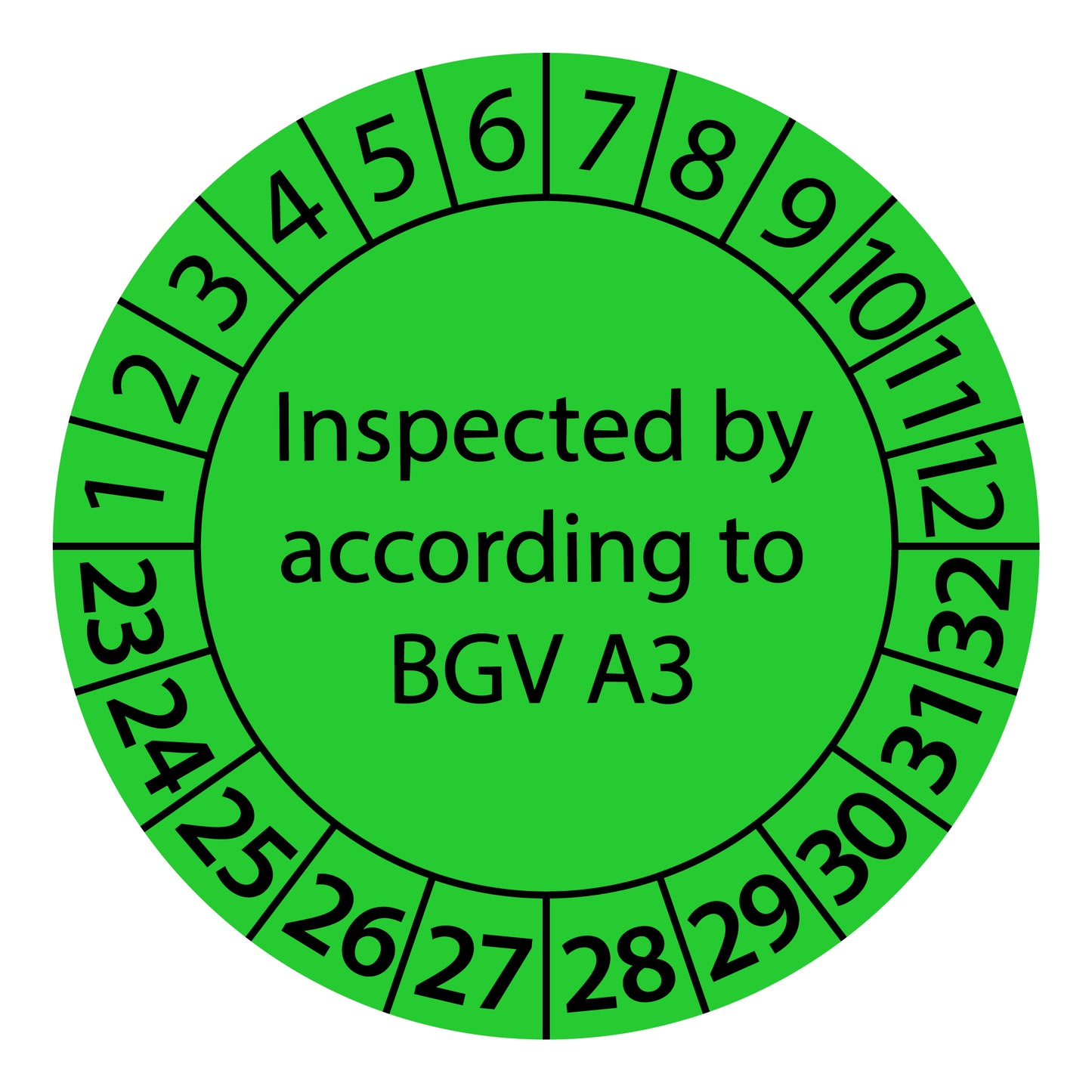 Multi-year test labels, Inspected according to BGV A3, starting year: 2023 made of paper or plastic ES-PRIBGV-10-2023