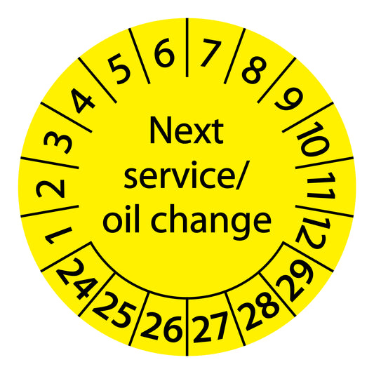 Multi-year inspection labels, next maintenance/oil change, start year: 2024 made of paper or plastic ES-PRNWO-6-2024