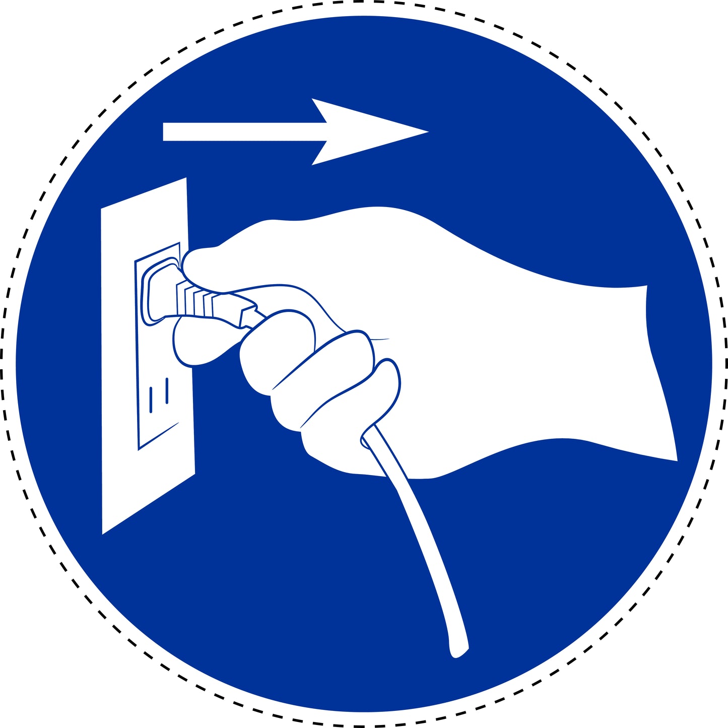 Mandatory sticker "Pull out the power plug" made of PVC plastic, ES-SIM1580
