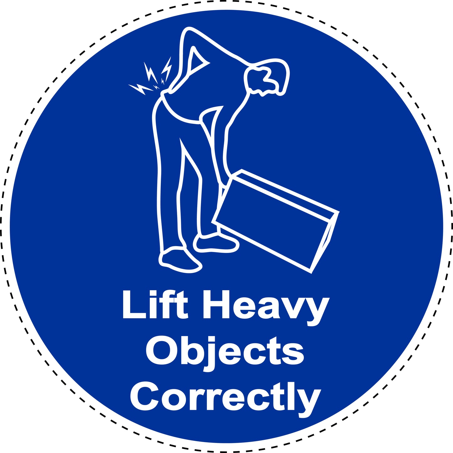 Mandatory stickers "Lift heavy objects correctly" made of PVC plastic, LH-SIM1670