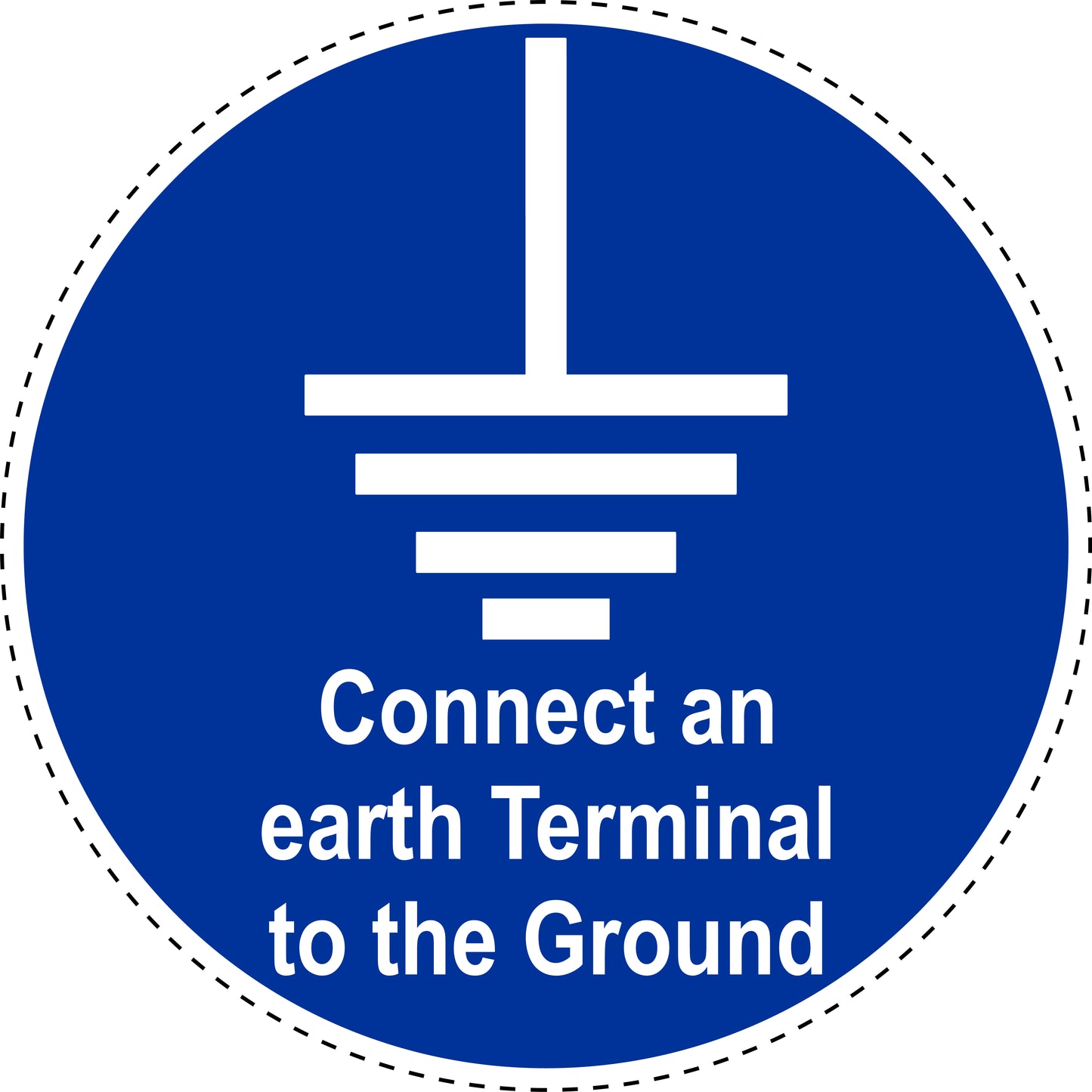 Mandatory sticker "Connect a ground connection to the earth" made of PVC plastic, ES-SIM1720