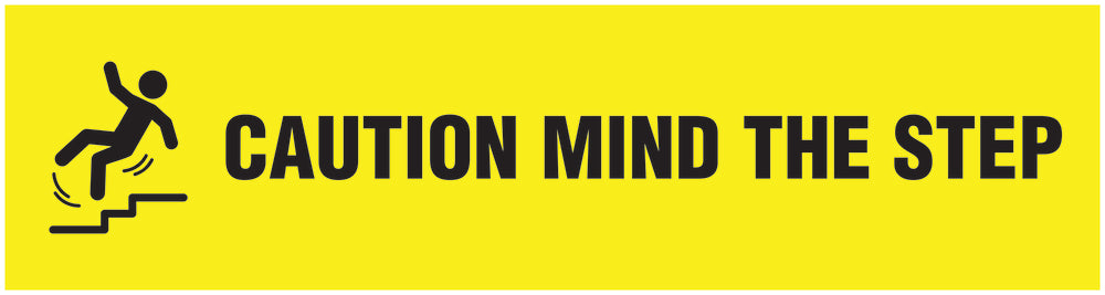 “Caution mind the step” Sticker 20-80 cm made of PVC plastic, LH-STUFE-16000-45x12-3-88