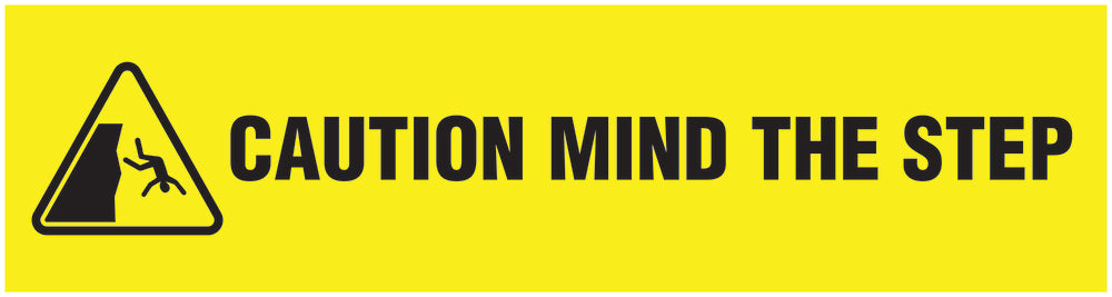 “Caution mind the step” Sticker 20-80 cm made of PVC plastic, LH-STUFE-18000-45x12-3-88