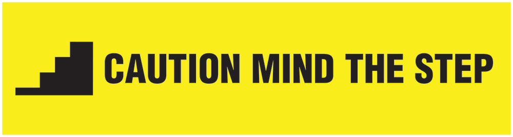 “Caution mind the step” Sticker 20-80 cm made of PVC plastic, LH-STUFE-19000-45x12-3-88