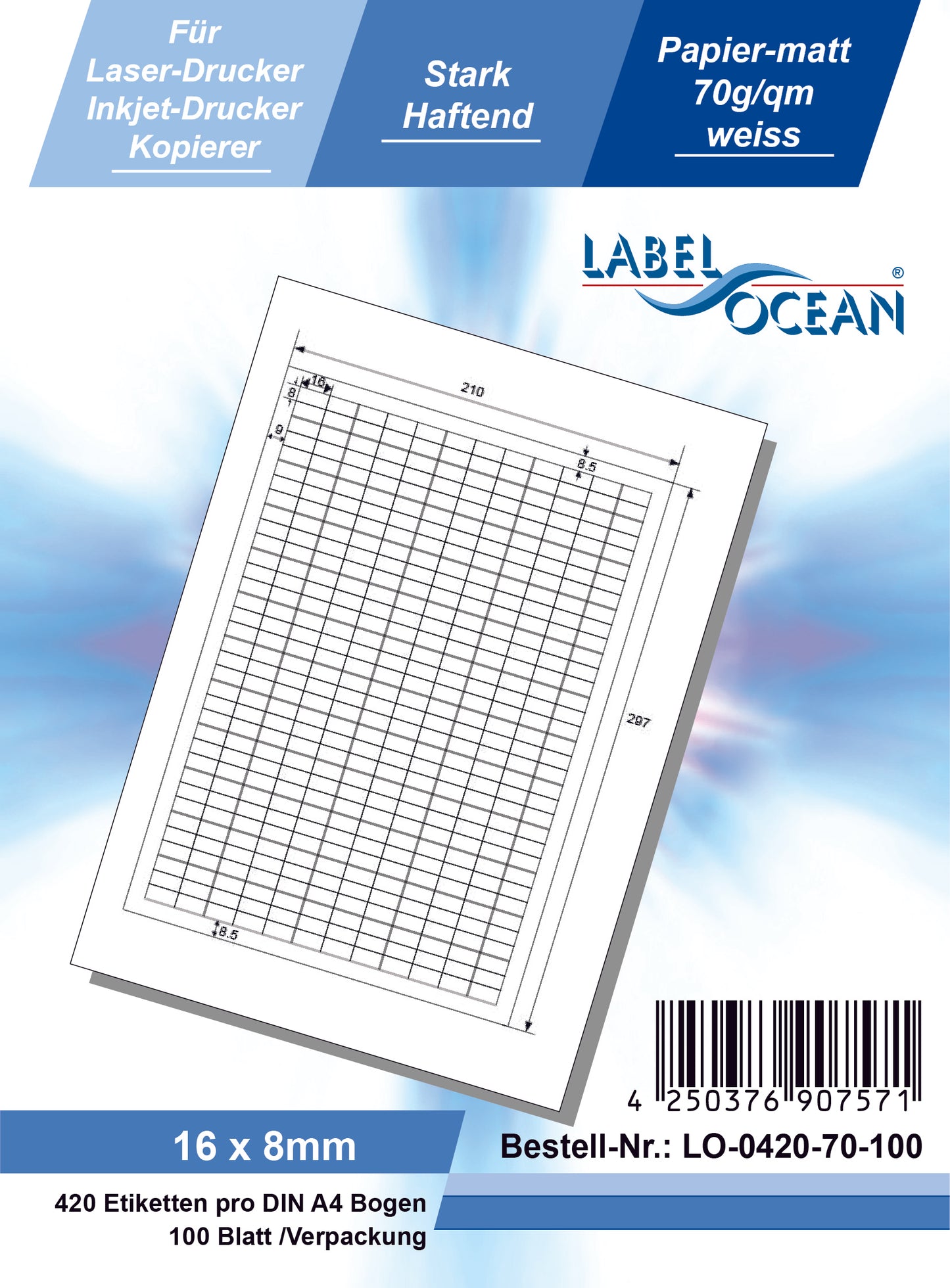 100 DIN A4 sheets 16x8mm 70g ES0420-70-0