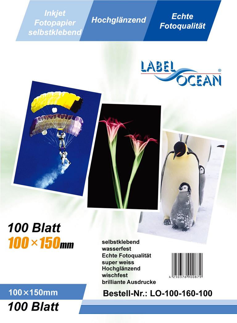 100 sheets of 10x15cm photo paper self-adhesive HighGlossy + waterproof from LabelOcean LO100160100