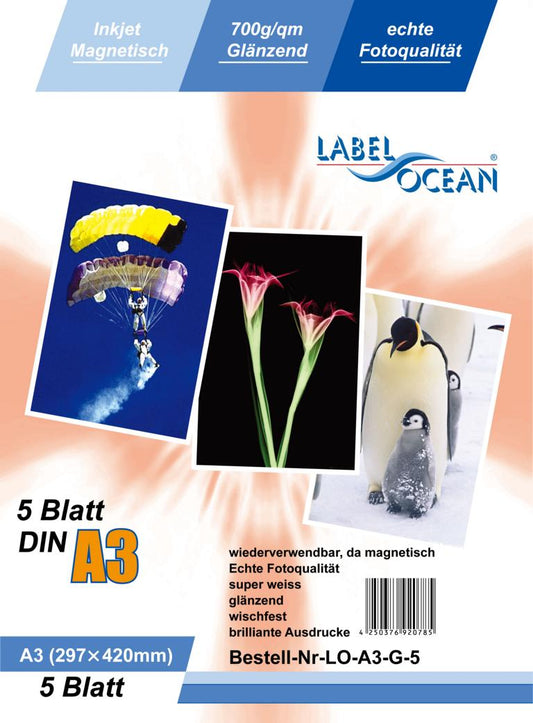 5 sheets of A3 photo paper magnetic magnetic paper glossy from LabelOcean(R) LO-A3-G-5
