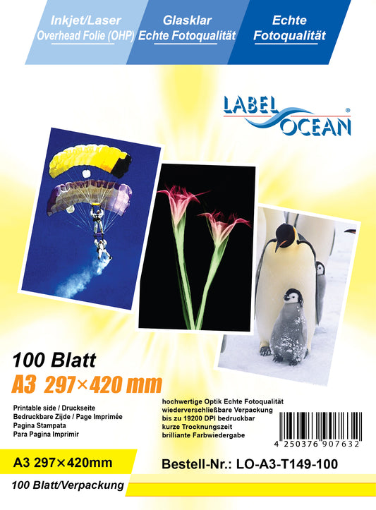 100 sheets A3 overhead film LO-A3-T1149-100 (OHP) film transparent-crystal clear for inkjet printers