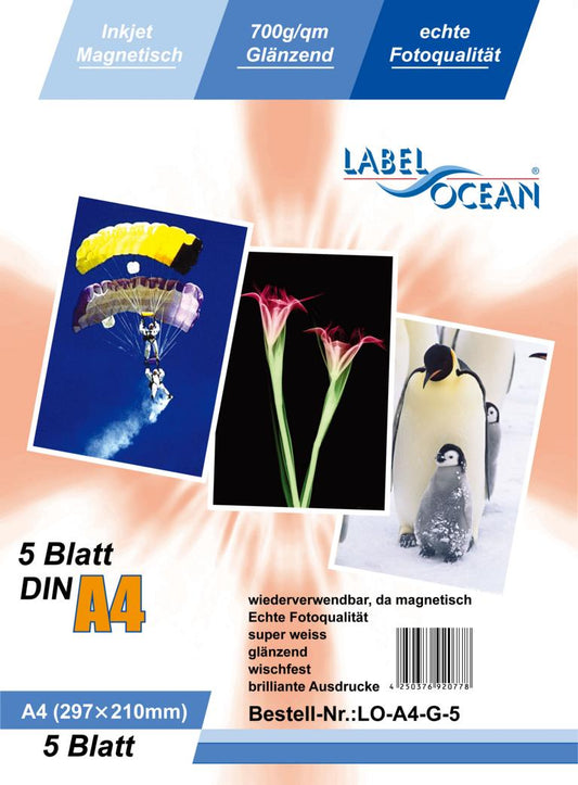 5 sheets of A4 photo paper glossy magnetic paper from LabelOcean(R) LO-A4-G-5