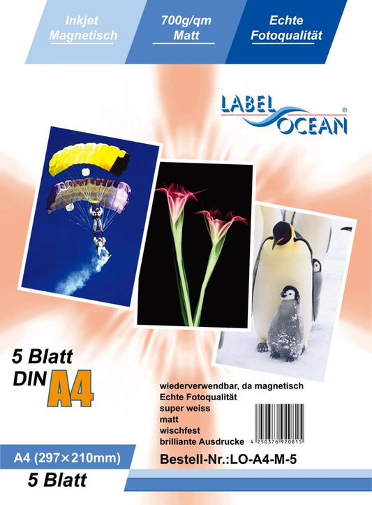 5 sheets of A4 photo paper magnetic matte paper from LabelOcean(R) LO-A4-M-5