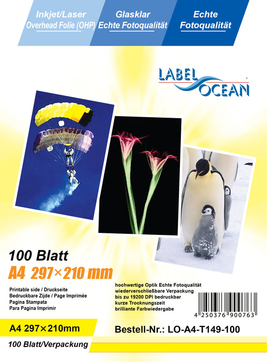 100 sheets A4 overhead film LO-A4-T1149-100 (OHP) film transparent-crystal clear for inkjet printers