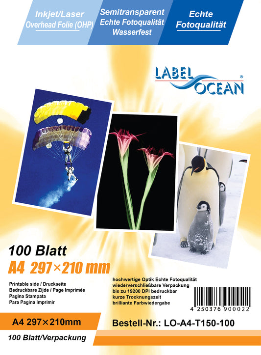 100 sheets A4 overhead film LO-A4-T1150-100 (OHP) waterproof film transparent-crystal clear for inkjet printers