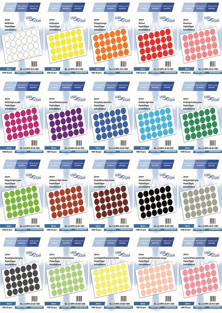 Marking dots 30 mm made of self-adhesive paper on a roll MPA-30