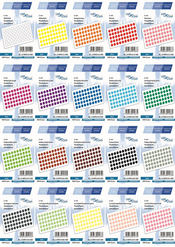 Marking points 8 mm made of PE plastic, self-adhesive on sheet MPE-8