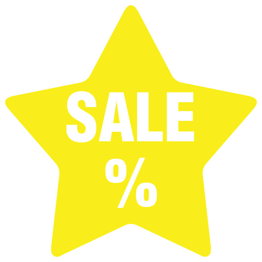 Promotional stickers star-shaped "Sale%" 2-7 cm LH-SALE-3000-ST-10-3-0